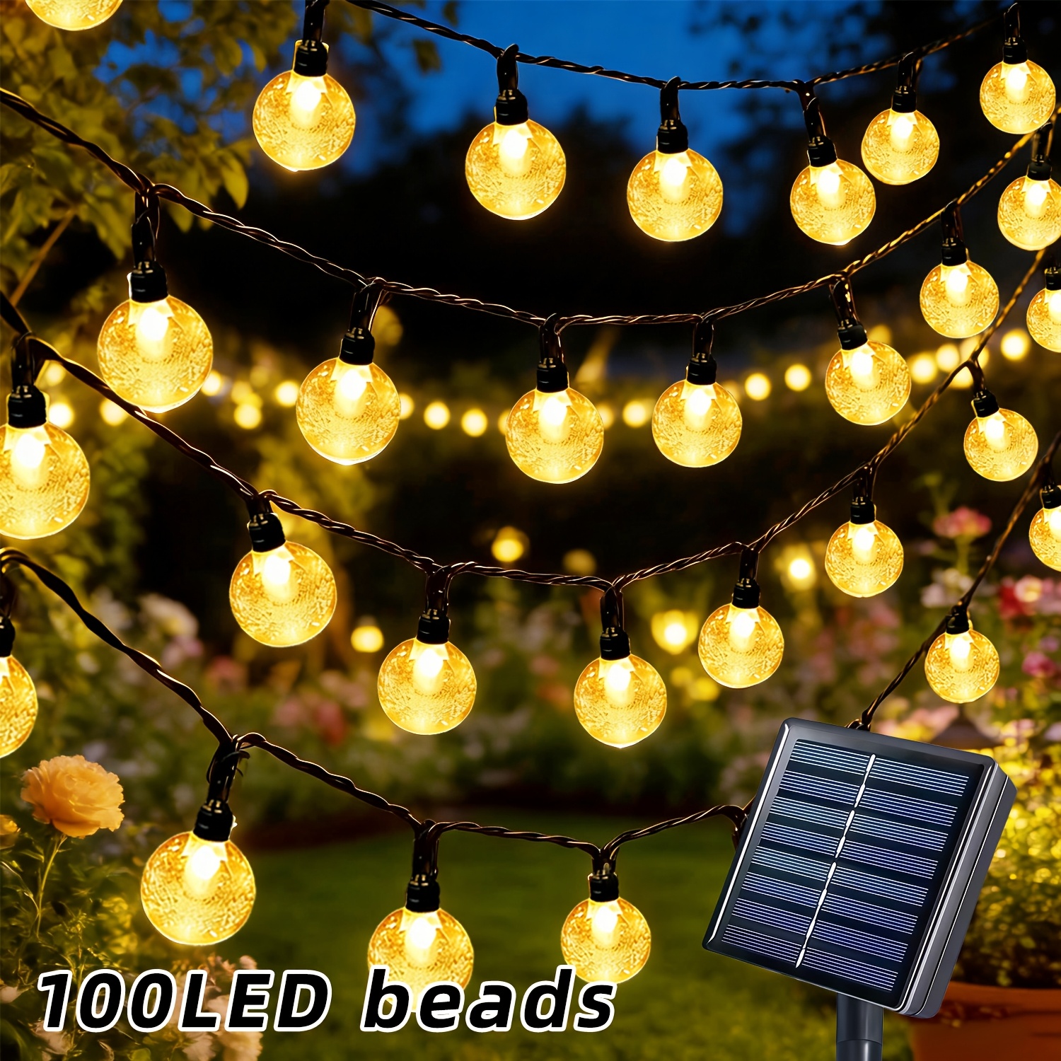 E-shop Solare Außen-Lichtleiste, 10 Blinkmodi Lichterkette im Feen-Stil, automatische Lichtsensorik, Hängetyp, für Außengärten, Terrassen, Partys,