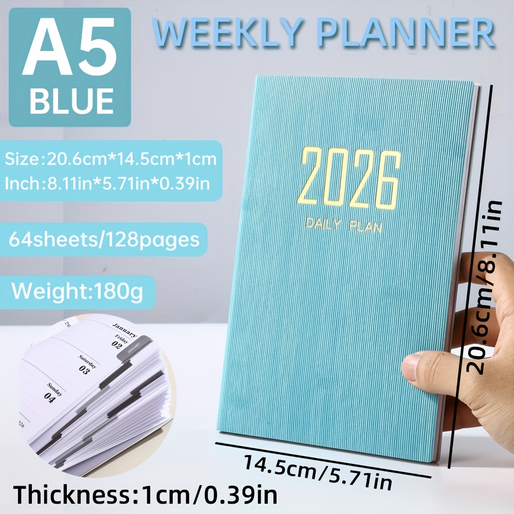 Image of 1 A5 2026 English Agenda, 64 Sheets 128 Pages Thin Weekly Calendar, The Inner Pages Of A Yearly Calendar, Monthly Plan, Weekly Plan, 365-day Daily Plan, Suitable For Holiday Gifts And Daily Life Use