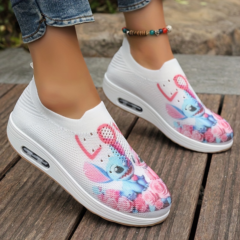 

Women's And Men's Casual Slip-on Sock Sneakers, Lightweight Breathable Knit Athletic Shoes With Cartoon Print Design