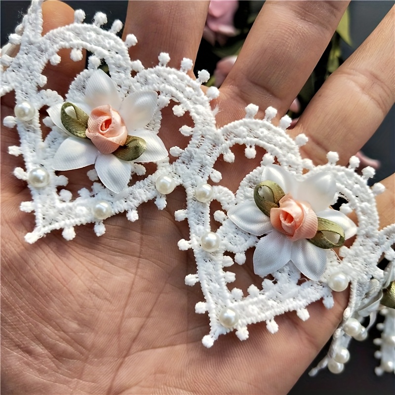 E-shop 10 Stück Weiße Herz Perle Blume Gestickte Spitze Besatz Nähhandwerk Handgemachte Dekoration