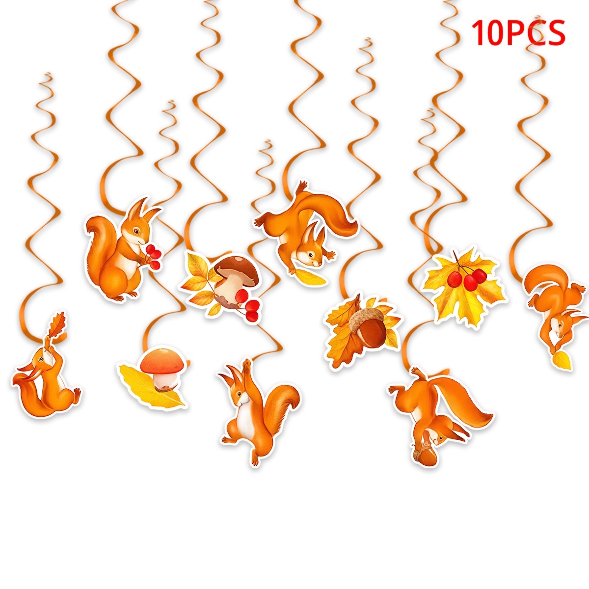 TEMU 1 Set Party Streamers, Fall Squirrel Maple Leaf Hanging Swirls, Autumn Forest Theme Ceiling Hanging Decorations For Thanksgiving Classroom Decor
