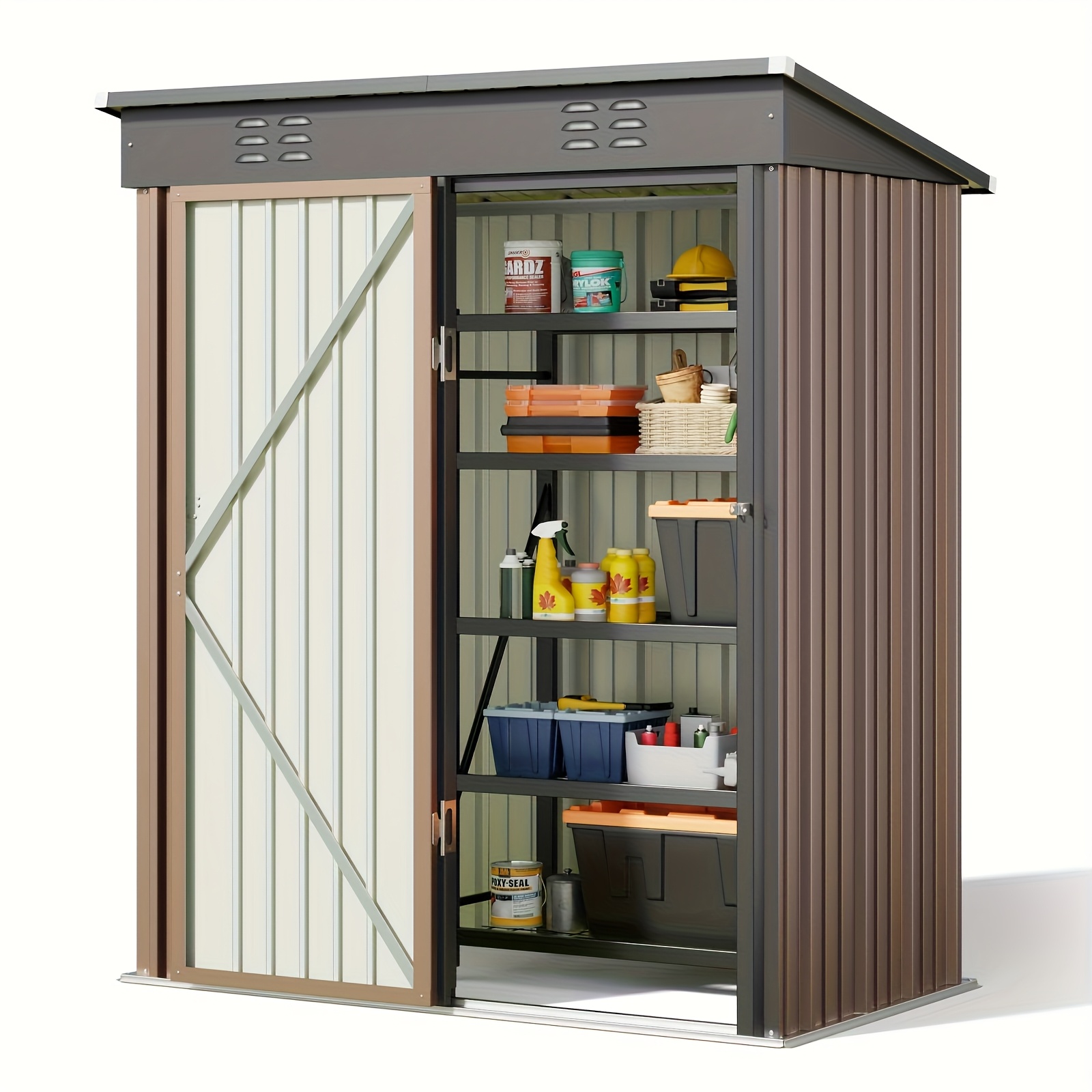 Metal Tool Shed, Outdoor Storage Shed, Garden Shed, Galvanised Steel Tool Shed, Garden Shed For Backyard, Patio, Lawn, 180 X 162 X 95cm, Removable & Temporary For Backyard, Patio, Garden Organization