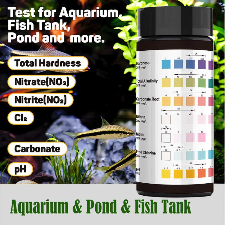 7 in 1 Fish Tank Water Quality Test Strips KH/PH/GH/TCL/CL2/NO/NO2 100 Strips/Tube