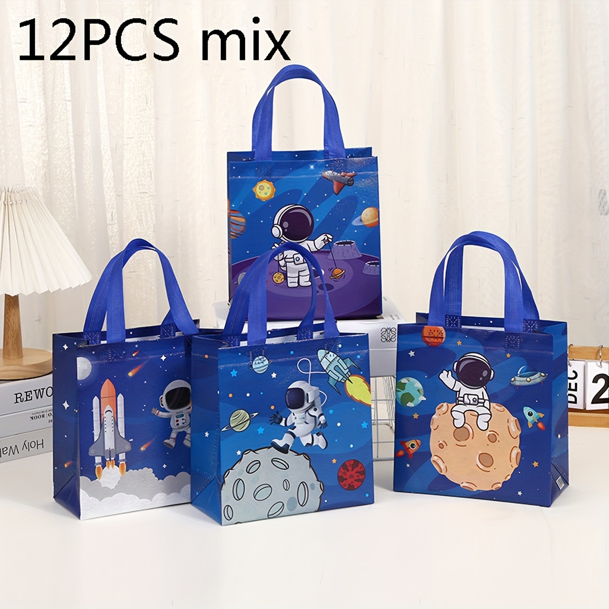 E-shop 12 Stück 23*22*11CM Vlies Astronautenmuster Geschenktüte Tragetasche, Geburtstagsparty Verpackungstasche, Tragbare Wiederverwendbare