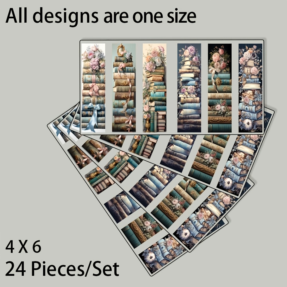 TEMU A Set Of 24 Stacked Book Uv Dtf Bookmark Transfer Paper, Suitable For Decorating Bookmarks, Crafts, Diy Gifts, Easy To Tear And Stick, Crystal