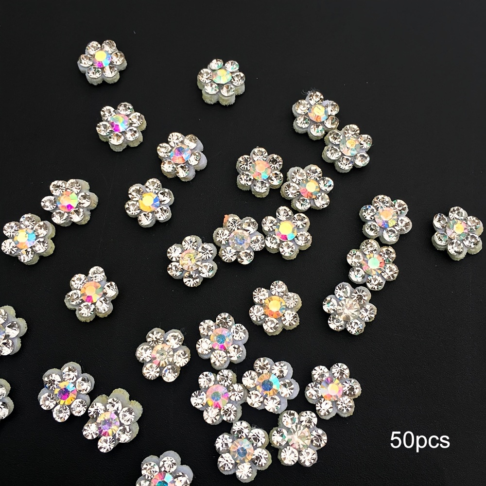Image of 50pcs Of Adorable Sew-on Patches For Garments, Featuring Floral Designs, Pearl Appliques, And Rhinestone Embellishments