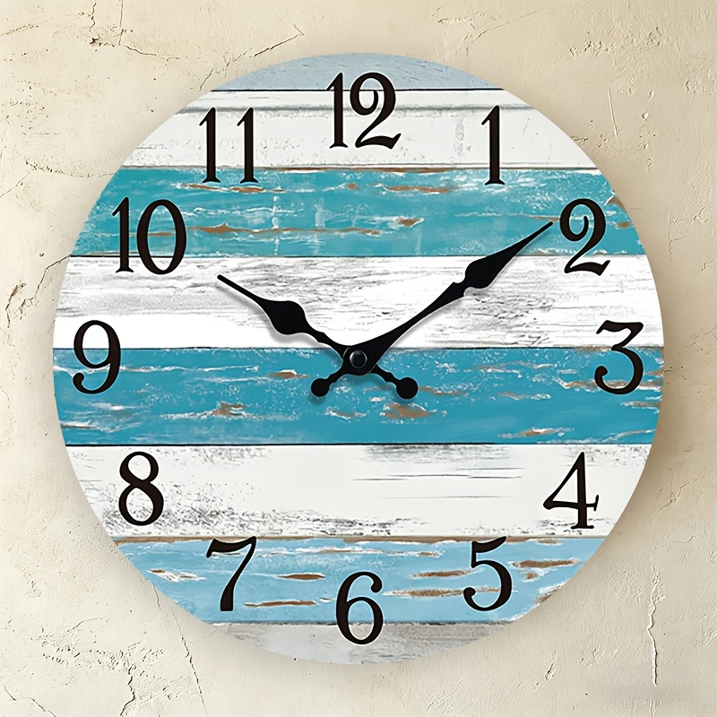 TEMU A Round Wall Clock With Mediterranean Wood Grain Pattern, Simple Vintage Style, Silent Non-ticking, Back-to- Gift, Suitable For Home Decor And