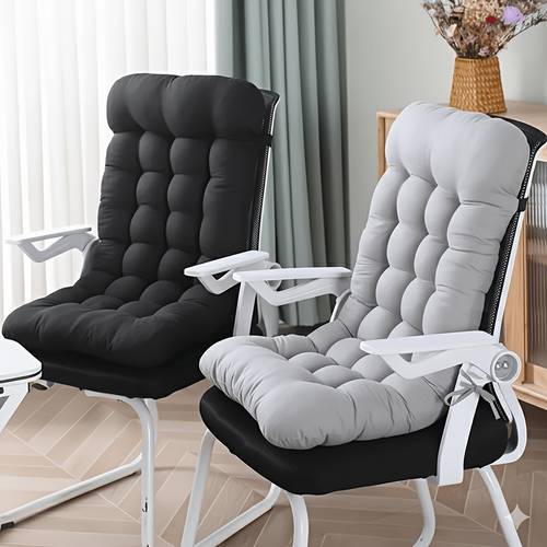 item picture 1pc thick high back chair cushion integrated seat and back pad soft tufted office chair cushion with ties for home office and living room