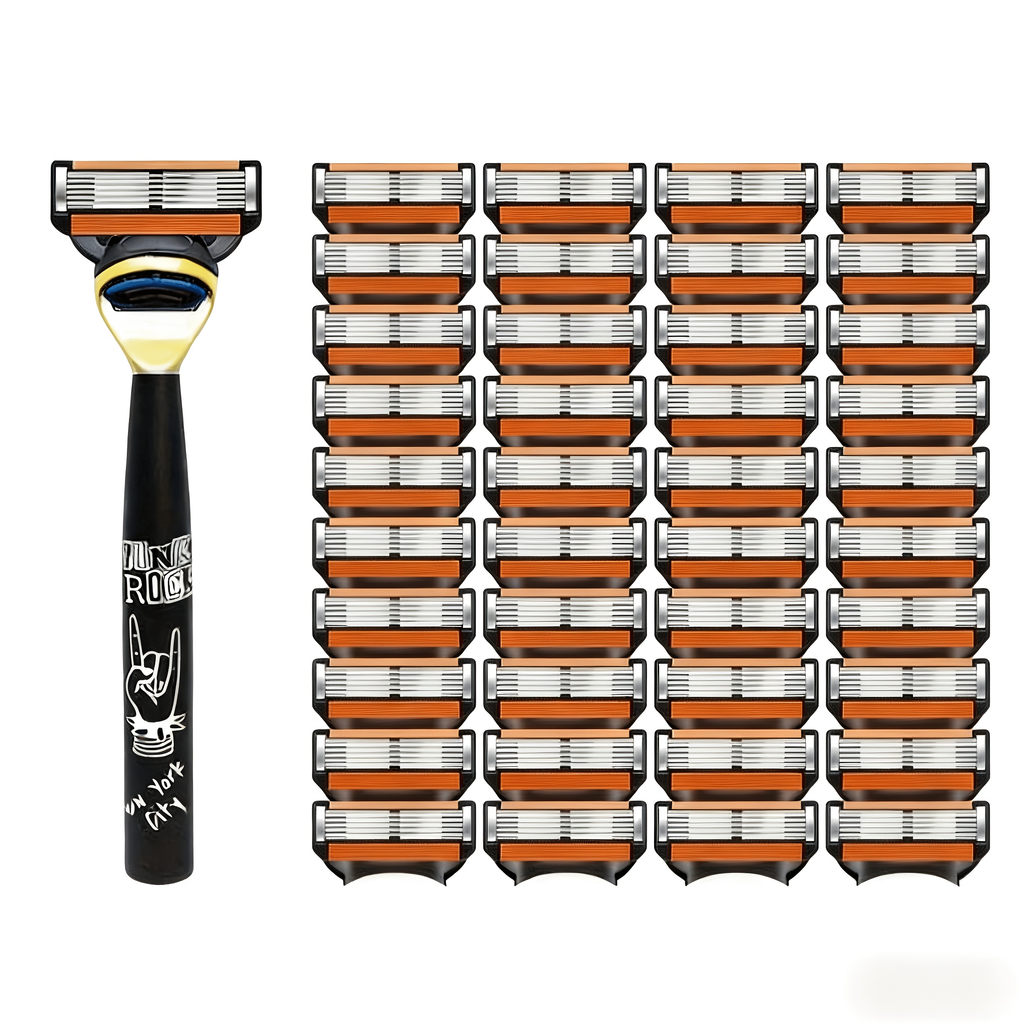 Image of High Quality Men's Manual Shaving Set: 1 Ergonomic Metal Handle+32 Stainless Steel , 6-layer Shaver Head - Essential For Travel And Daily Household Use