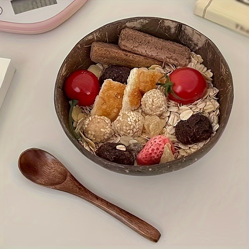 TEMU Coconut Shell Bowl And Spoon Set - Creative For Yogurt And Salad