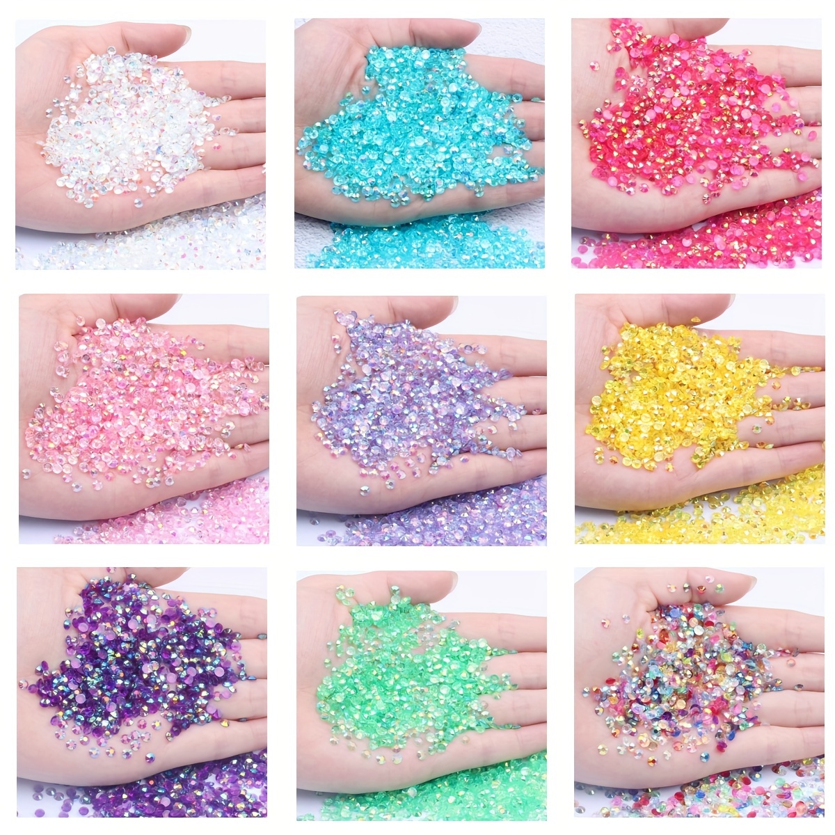 

1000pcs Mixed Size 2/3/4/5/6mm Crystal Rhinestones, Multicolor Ab Flat Back Nail Gems For Diy Nail Art & Crafts Decor