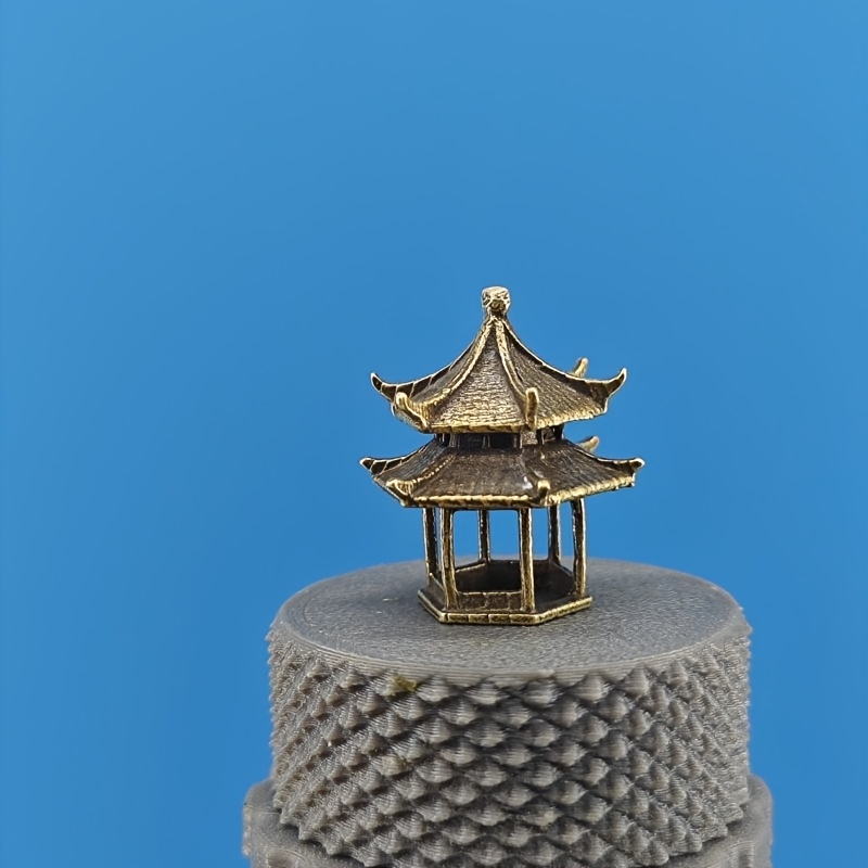 TEMU Brass Vintage Rustic Micro Hexagonal Chinese Ancient Architecture Model Bonsai Aquarium Micro Landscape Decoration Figurine, Ancient Miniature