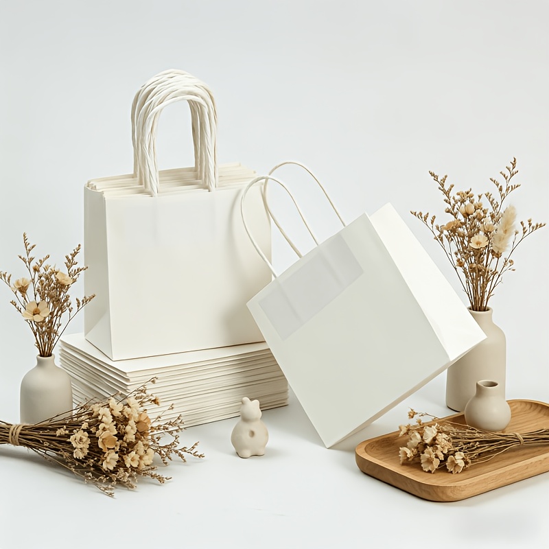 Image of Gift For Her/him Paper Gift Bags With Handles, Brown White Black Horizontal Design, Sturdy Gift Bags For Boutique, Supermarket, Birthday, Halloween, Christmas, Party Favors, Takeout, Daily Use