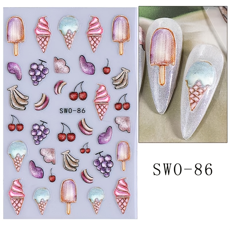 5d Embossed Ice Cream Adhesive Nail Art Decals