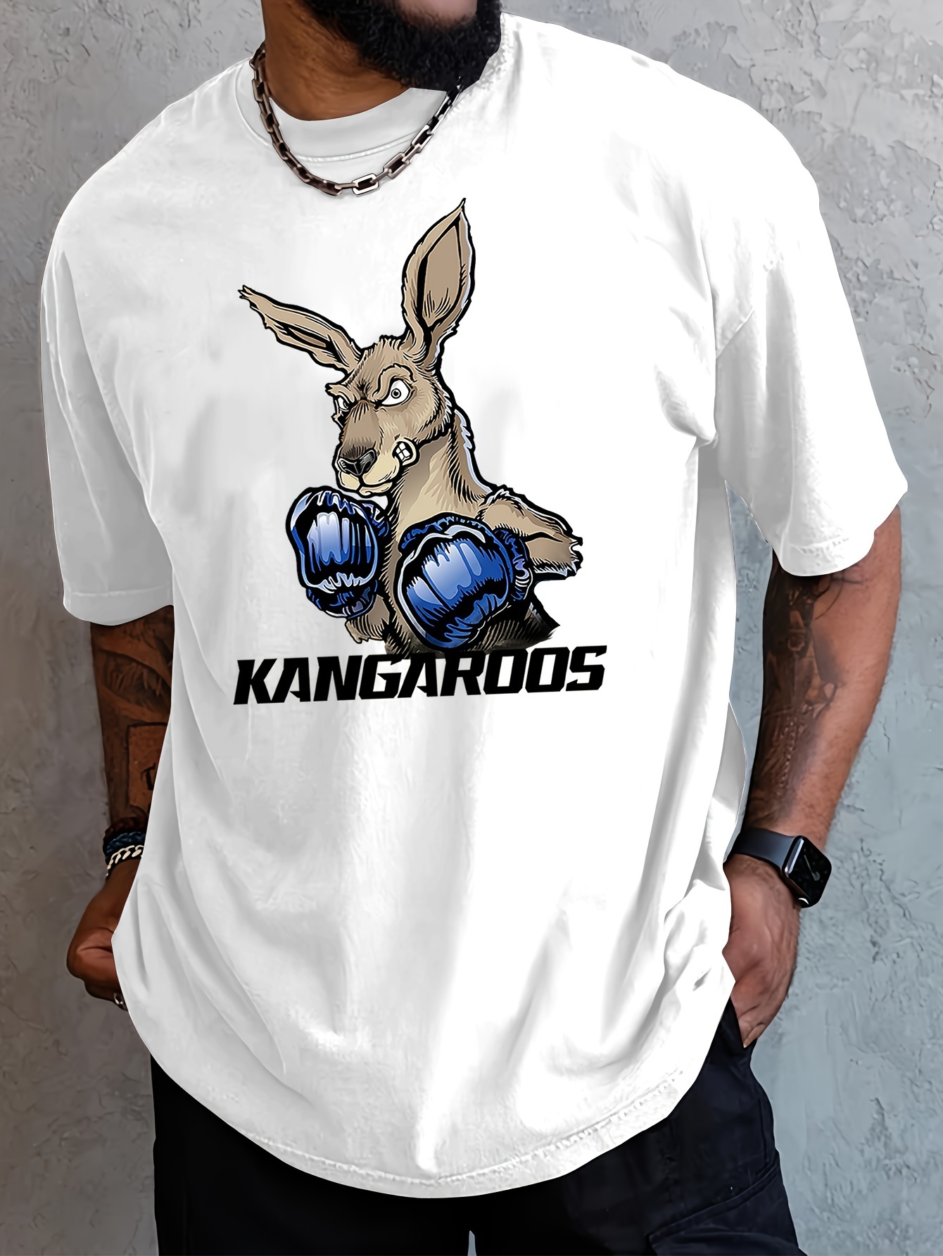 Boxing Kangaroos Print T Shirt Tees Men Casual Short Sleeve Temu