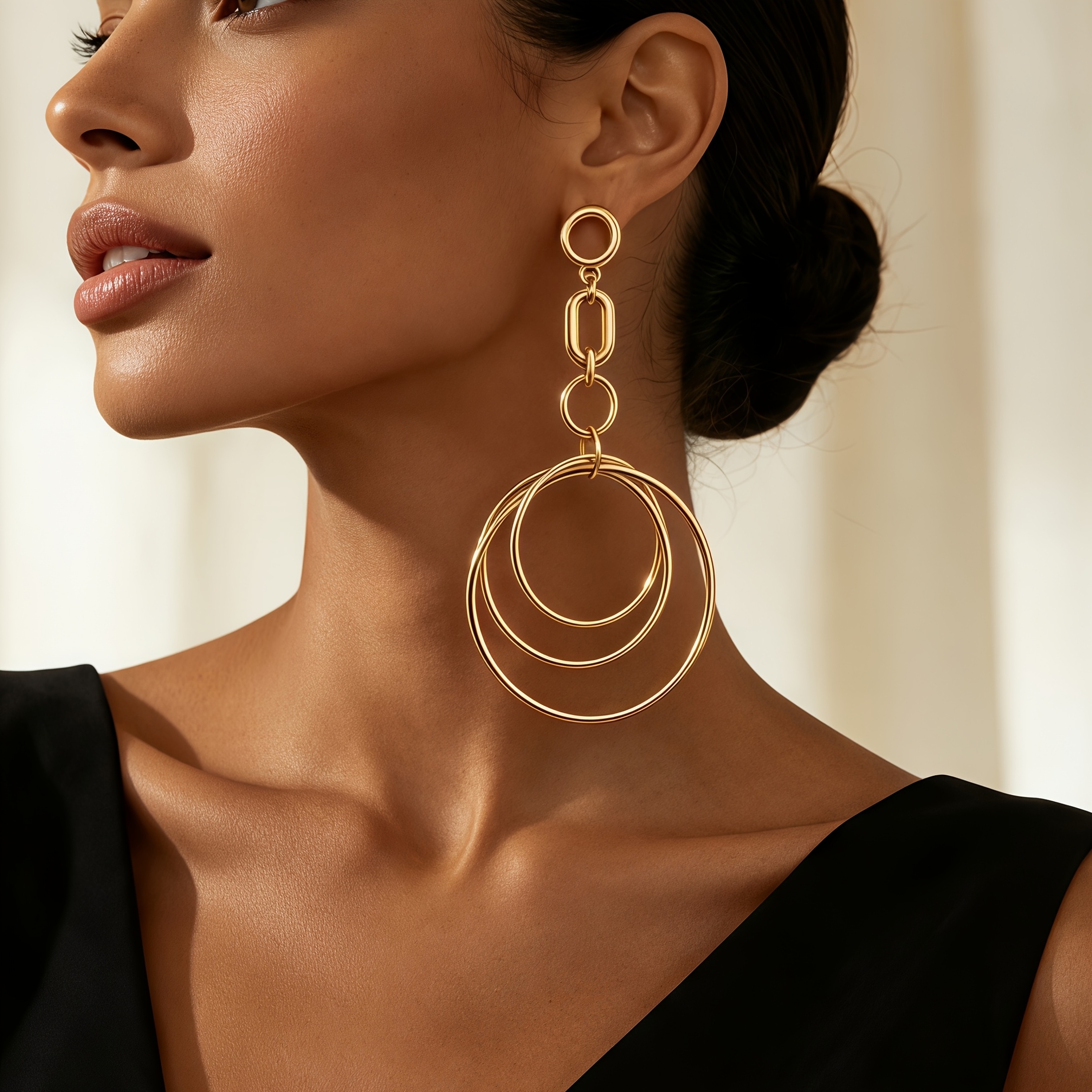 Women's Chain Effect Stacked Circle Long Pendant Earrings