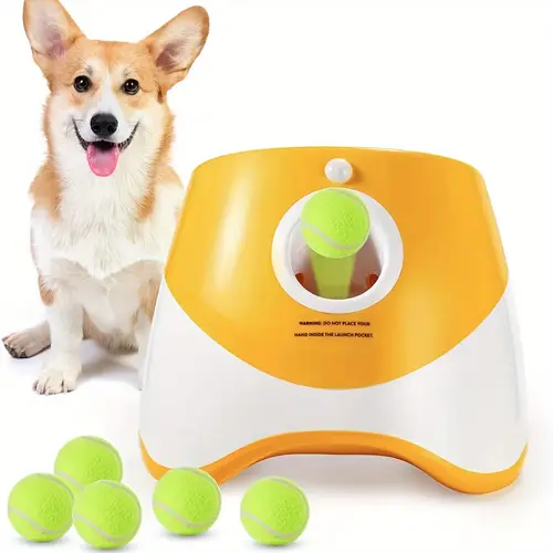 automatic dog ball launcher with 3 distance settings 3 mini tennis balls 2 inches interactive indoor outdoor dog toy multiple color options lime green