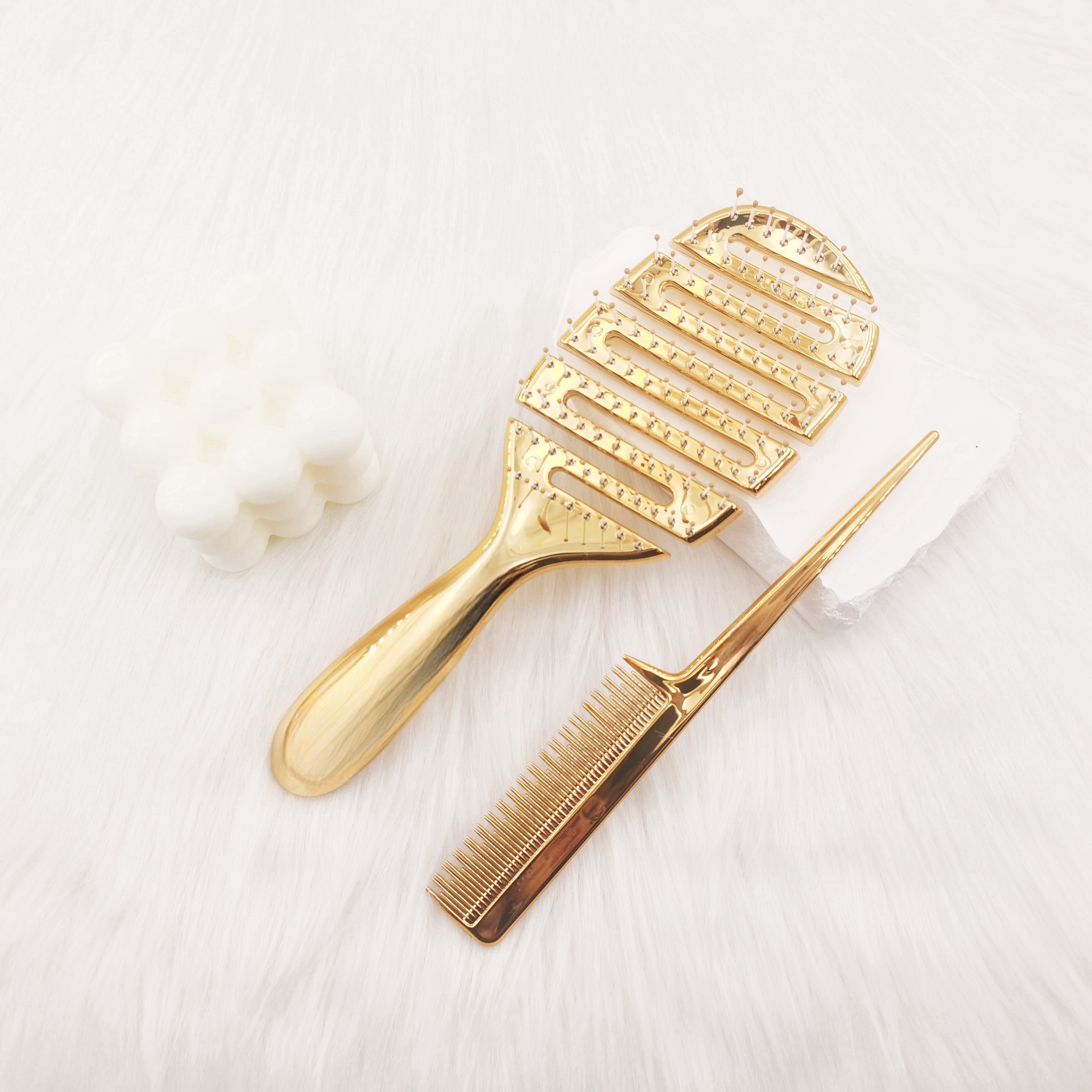 TEMU 2pcs/set Curved Massage Hair Comb Set, Anti-  Styling Combs With Hollow Out Design For Smooth And Silky Hair