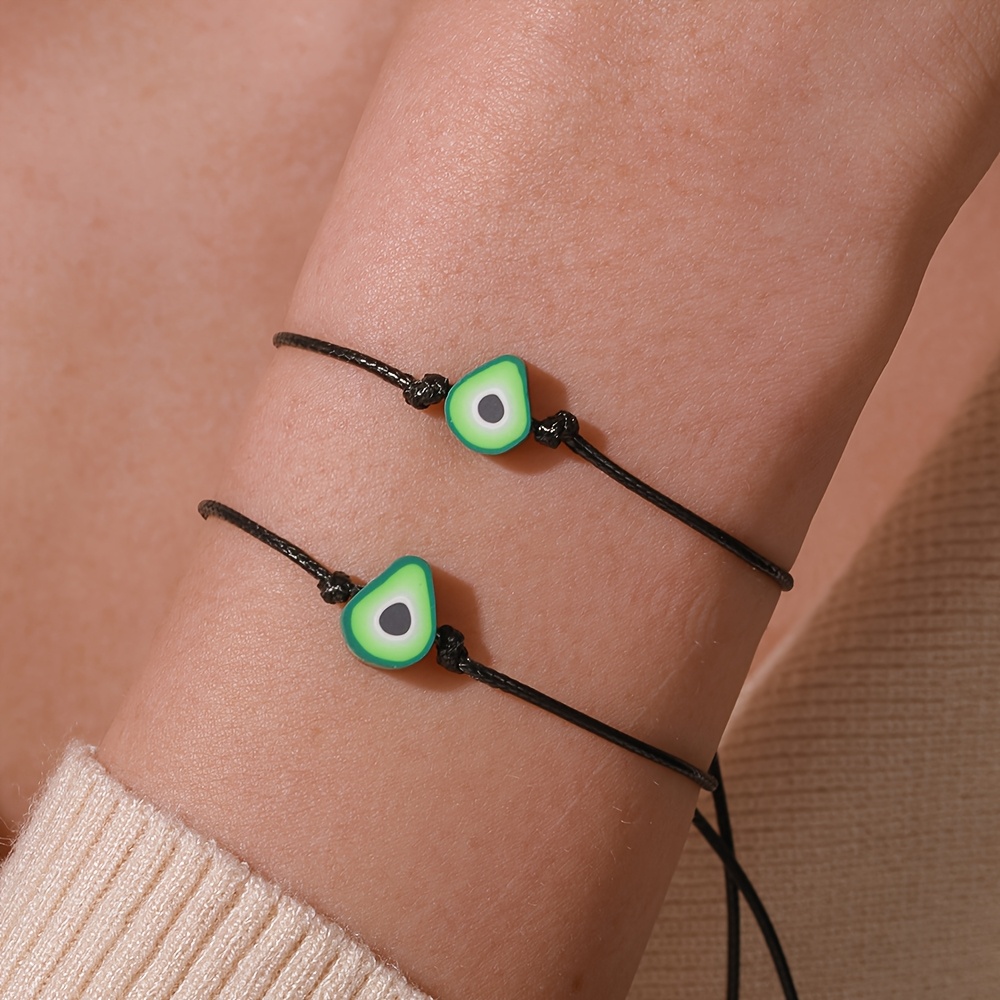 Avocado & Mango Stackable Bracelet Set Women Polymer Clay Beaded Gift
