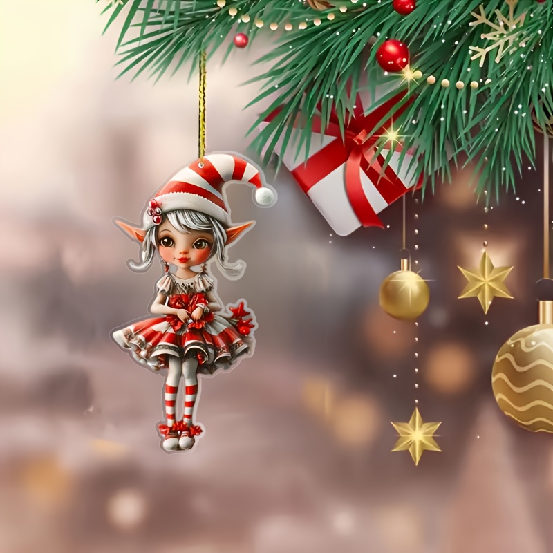 

1pc Classic Christmas Elf Girl Acrylic Pendant, Fairy Tale Theme, Featherless 2d Design, Holiday Keychain, No Electricity Needed, Tree Decoration, Home & , Christmas Accessories