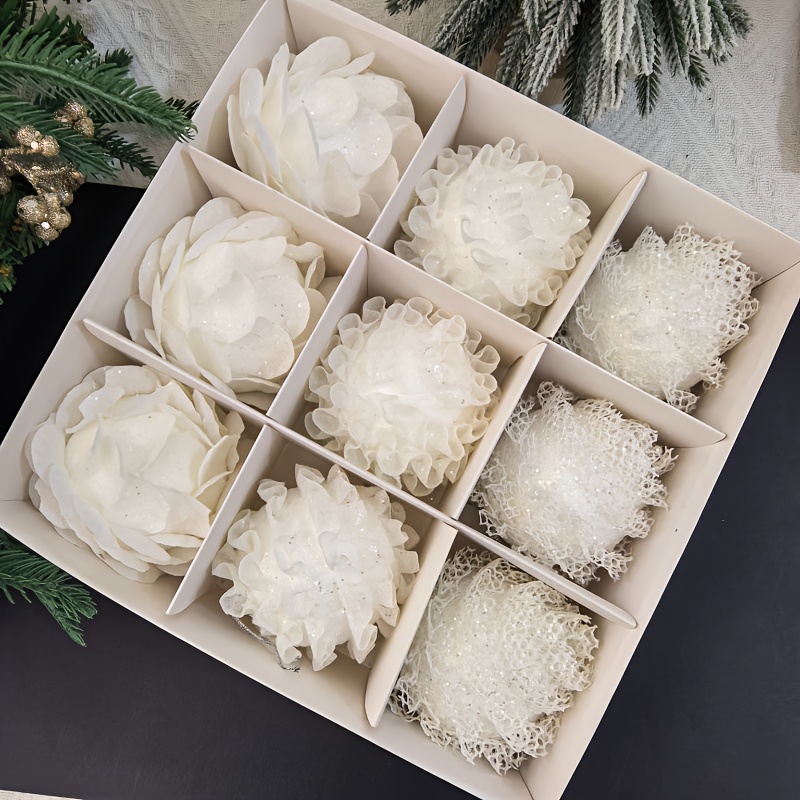 TEMU New Arrival, 8cm Lace Petal Ball, Christmas Ornament Ball, Suitable For Christmas Tree Hanging Decoration, Living Room Decor, Courtyard Hanging,