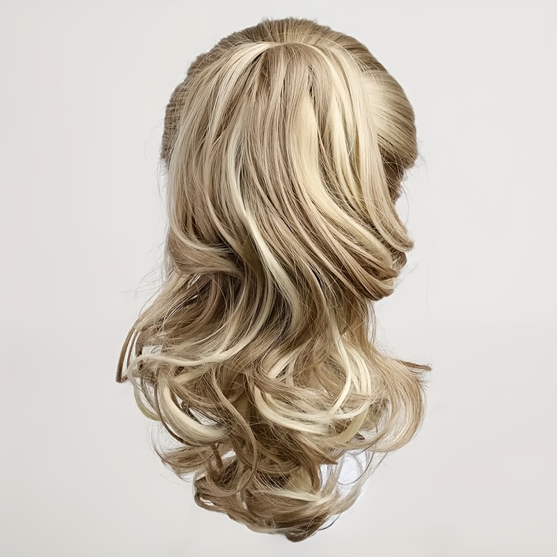 Image of Blonde & Ash-blonde Ombre Loose Wave Drawstring Ponytail Extension - Synthetic Hairpiece For Women, Elegant Style For Daily Use, Hair Accessories