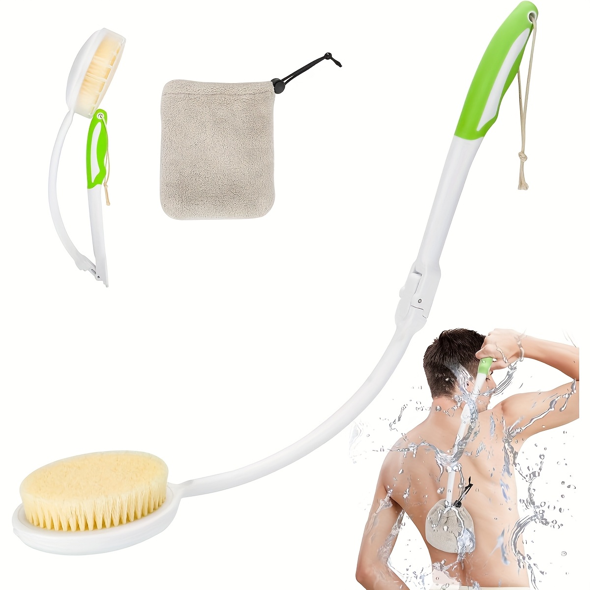 1pc back shower brush with long curved handle   back scrubber soft bath brush for back   reach areas elderly   women bath or shower use lightweight manual shower brush back scrubber for shower userfriendly design durable scrubbing pad Product details 0