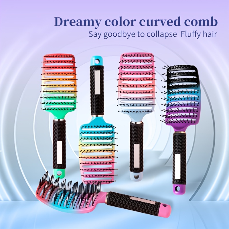 Gradient Hollow Large Curved Comb for Smooth Curls