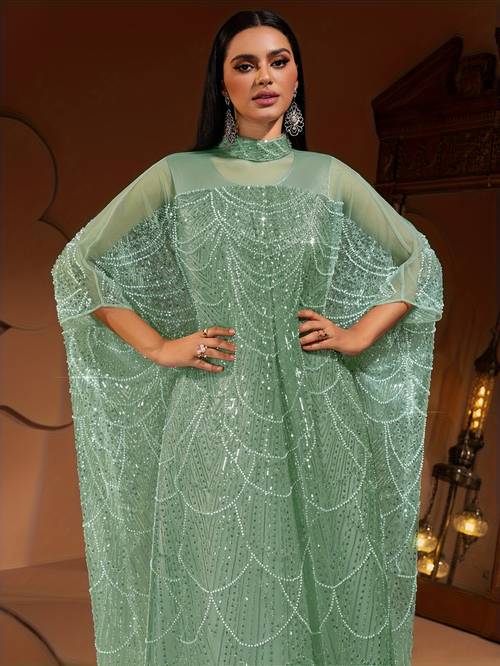 new high end luxury heavy sequin beaded pearl lace robe with matte 2pcs set elegant womens gown