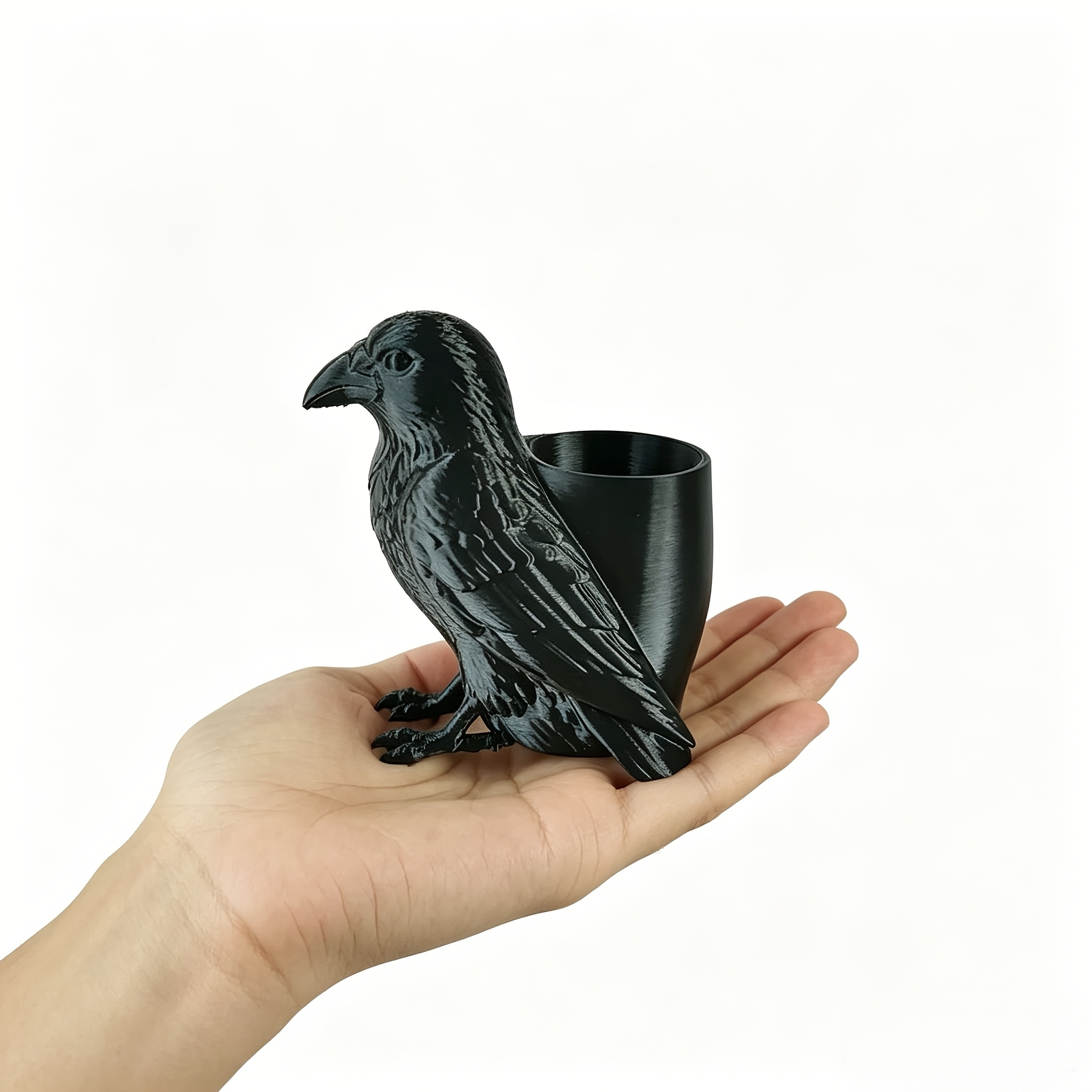 TEMU Gothic Crow Holder - 3d Printed Matte Plastic Desktop With -mountable Base Suitable For Office, Study Desk Storage Box, Crow-themed Decoration