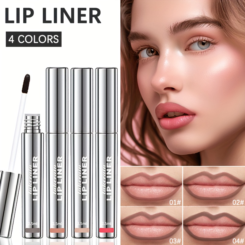 4-Color Matte Lip Liner, Long-lasting Color, Smudge-proof Lip Tattoo, Waterproof and Sweatproof, Moisturizing Nourishment, Fade-resistant, Cup-friendly, Suitable for All Light Beige Tones, Can be Combined with Lipstick or Lip Gloss, Creates Various Lip Looks, Mother's Day Gift