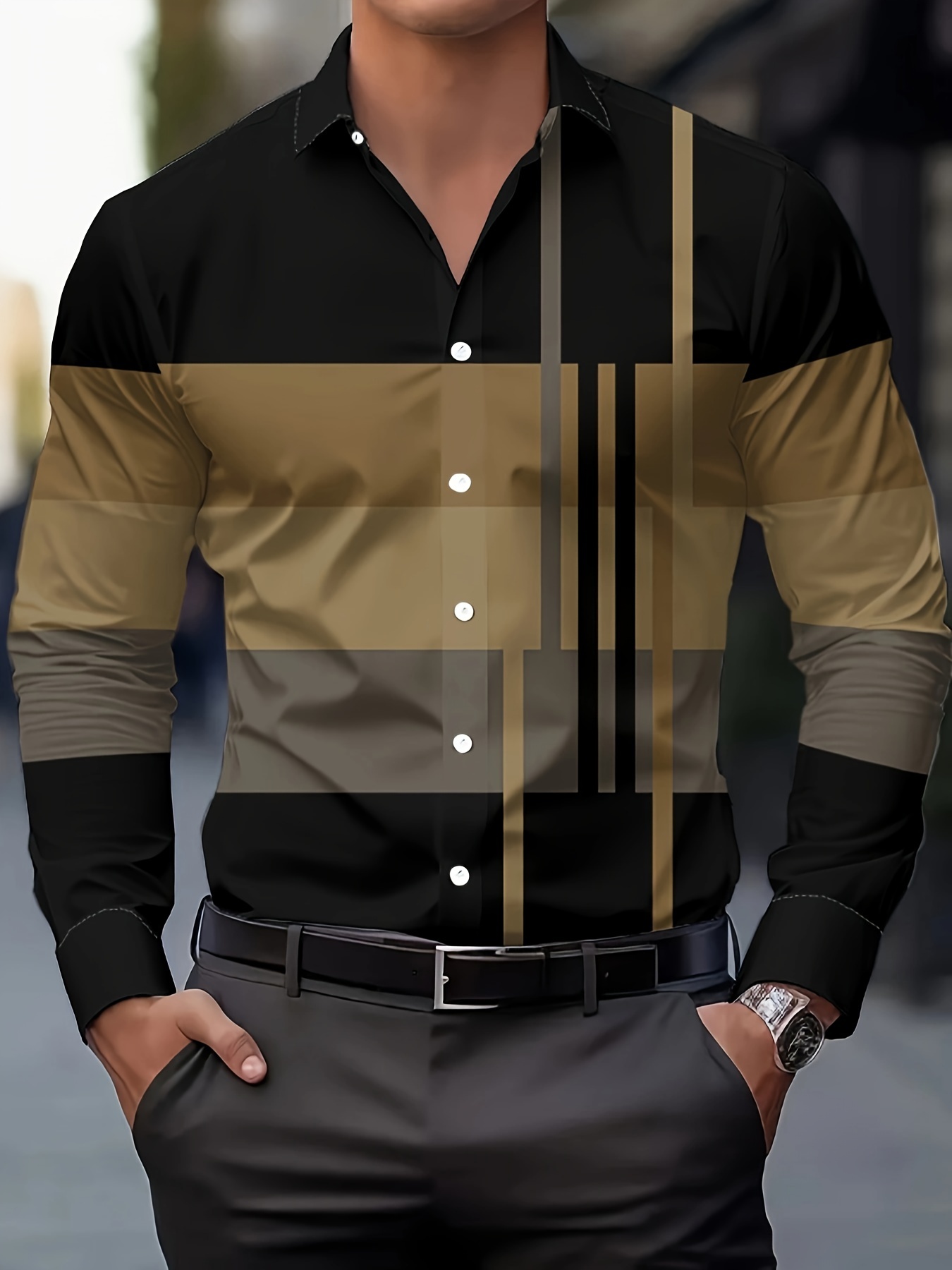 Men'S Casual Button-Up Shirt - Long Sleeve Formal & Everyday Office Shirt, Non-Stretch Fabric Button-Up Blouse for Spring/Fall Seasons, Classic Collar Button Front Placket - Business & Casual Attire, Stylish Print, Durable Material, Spring Fashion, Versatile Top, Professional Men, Work Attire, Modern Menswear, Breathable Material, Buttondown Top, Working Professionals