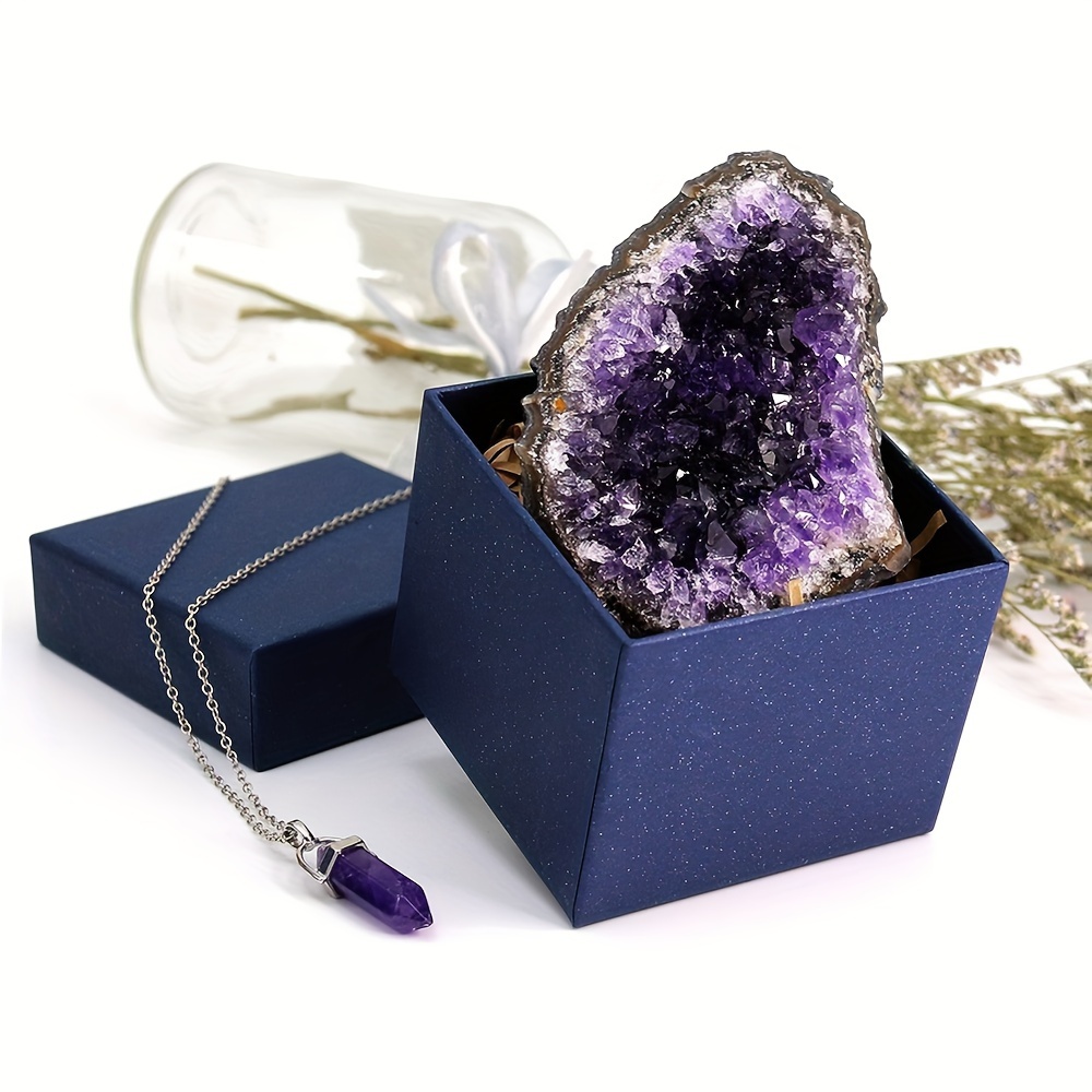 

1pc Natural Amethyst Cluster & Pendant Necklace Set, 0.2 Lb/90.72 G Raw Amethyst Geode, For, Jewelry Making, Unique Gift For Men & Women, With Elegant Box