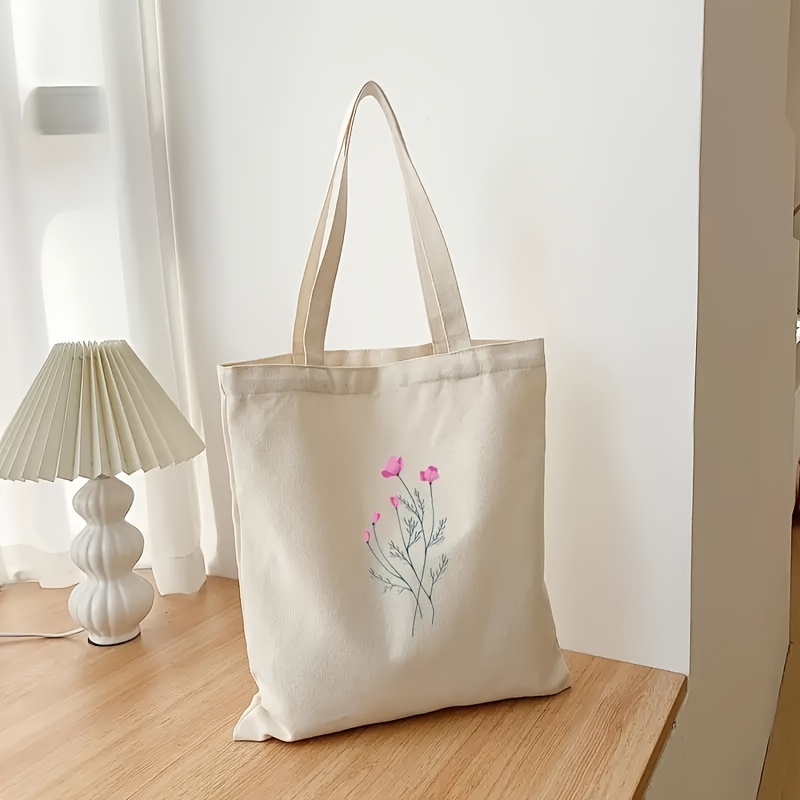 

Floral Pattern Canvas Tote Bag, Convenient Storage Bag For Going Out Traveling Shopping