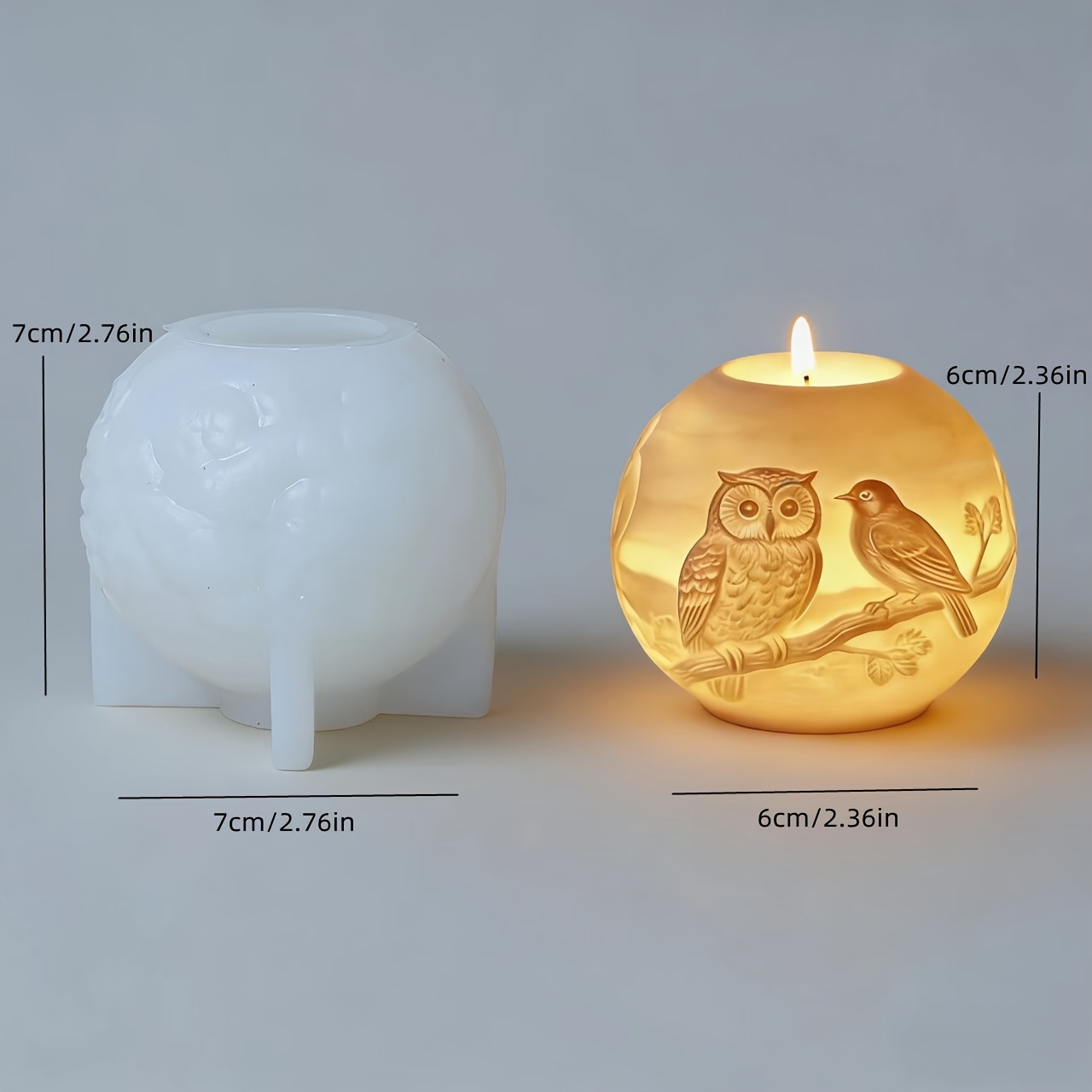E-shop Silikonform zum Gießen einer kugelförmigen Kerze mit Eulen- und Vogeldesign, für handgemachte Kerzen und dekorative Gipsornamente