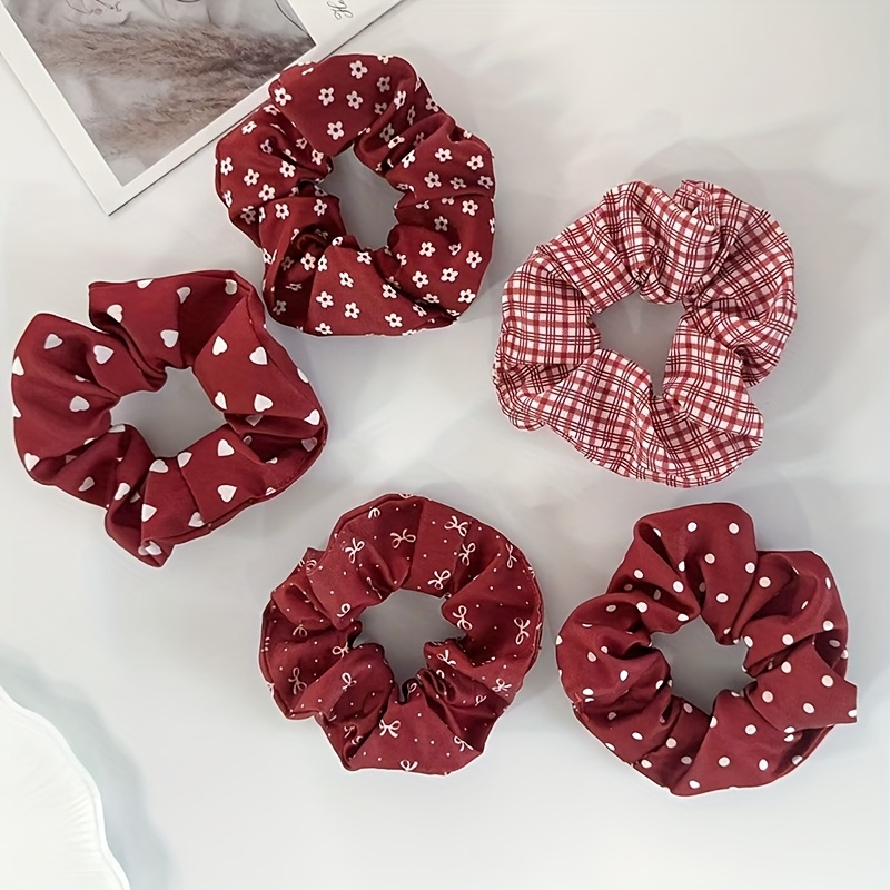 TEMU 5pcs Women's Sweet Elegant Gentle Multicolor Satin Scrunchies Set, Soft, No Damage Women's Elastic Hair Bands, , Suitable For Daily, Party,