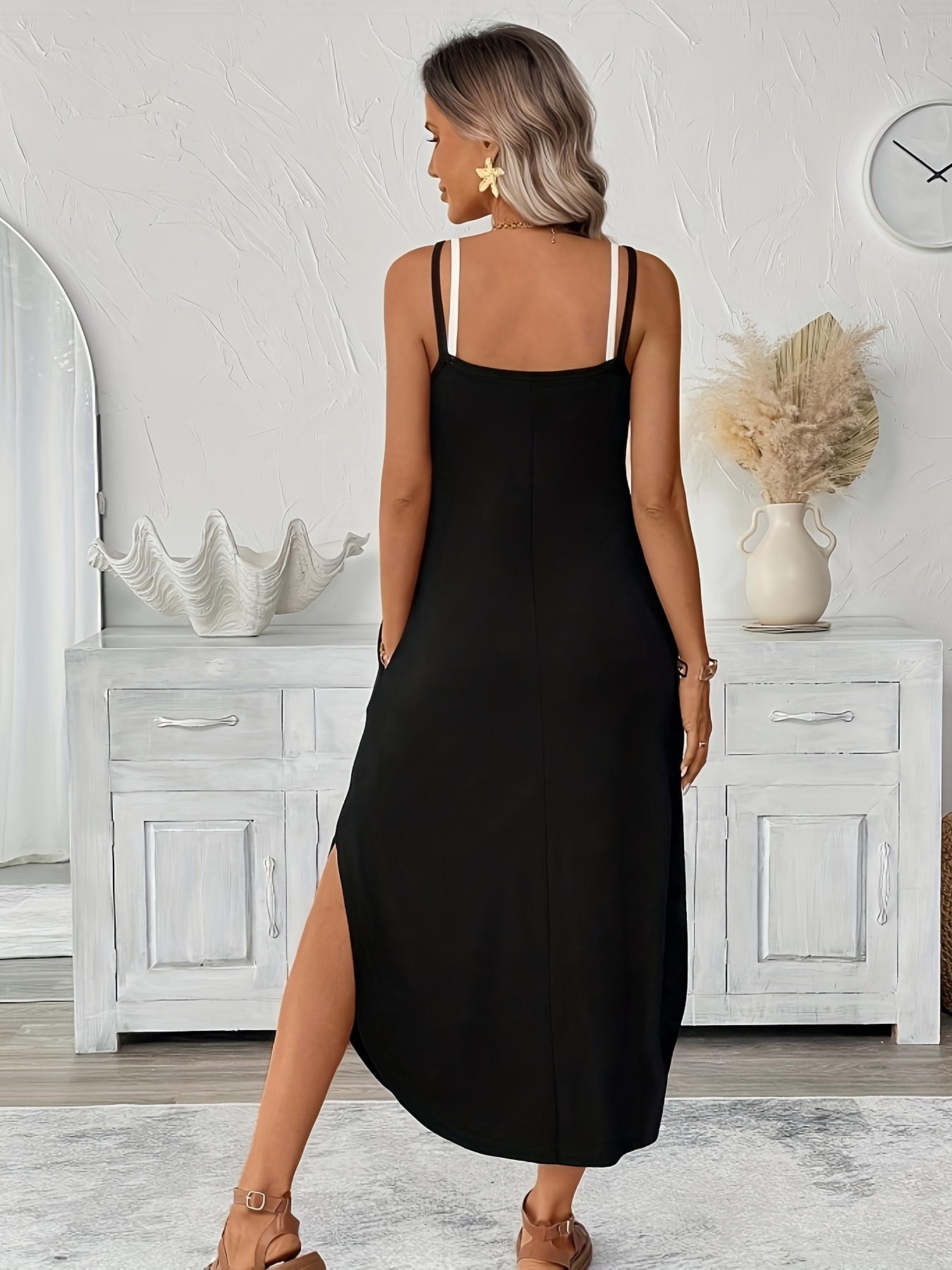 chinese dress ladies Curved Hem Sleeveless Maxi Dress