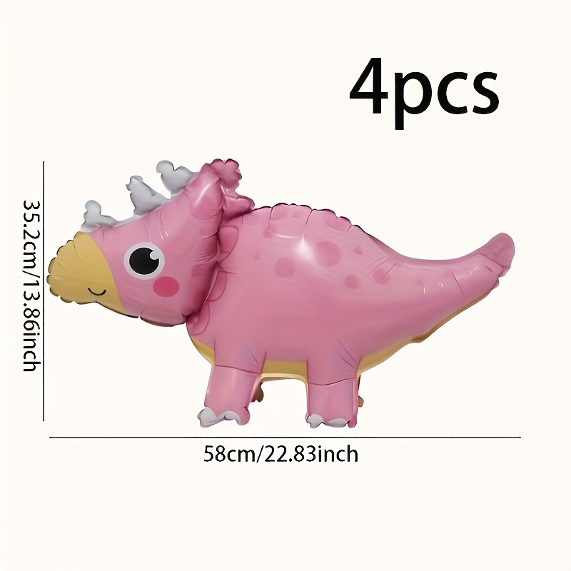 Image of Set Of 4 3d Dinosaur-themed Cartoon Balloons Made Of Aluminum Film, Perfect For Birthday Party Decorations And Festive Celebrations. Durable Balloons Colors And Used As Props For Photo Shoots