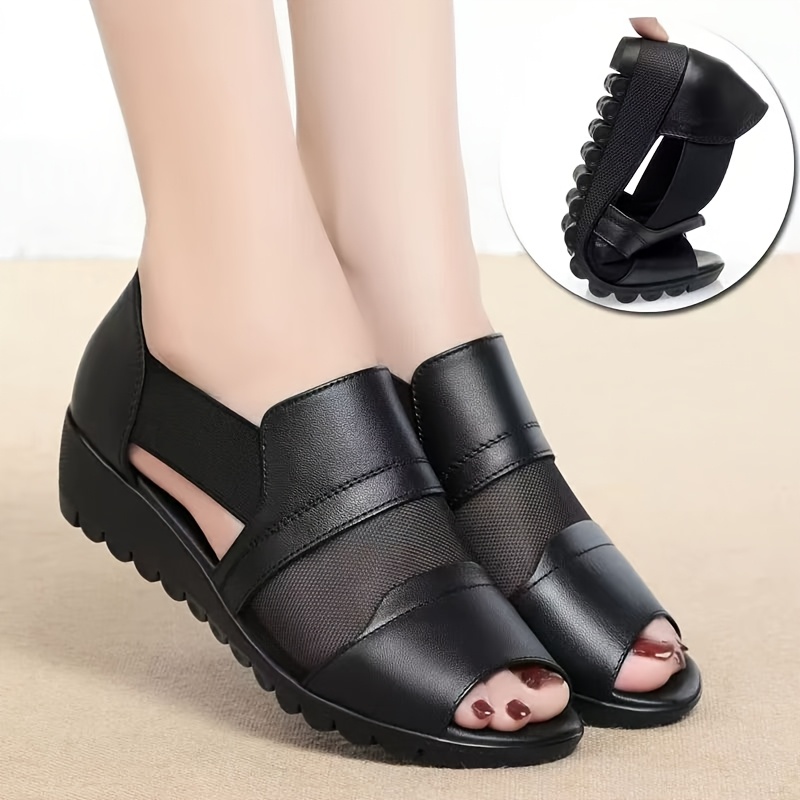 a pair of trendy and comfortable wedge sandals       soled shoes stylish outdoor womens sandals and low heeled womens footwear women shoes