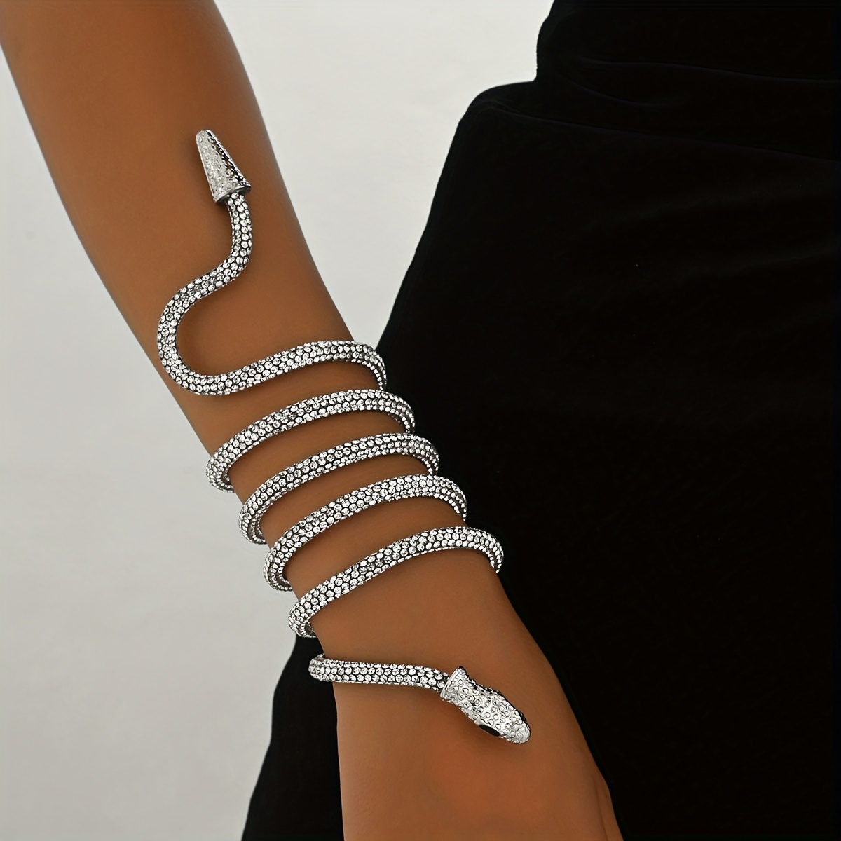 TEMU Fashionable Sexy Snake Arm Wrap Bracelet With Rhinestone Embellishments, Flexible Plastic Cobra Chain For Parties And Vacations, No Plating - All Seasons Accessory