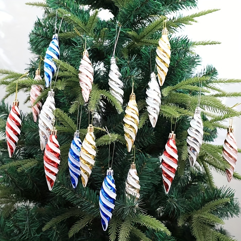 

6-pack Spiral Icicle Ornaments Plastic Christmas Tree Toppers - Multicolor Hanging Holiday Decorations For Christmas, Halloween, Thanksgiving - Non-electric, Non-rechargeable Festive Twisted Cones