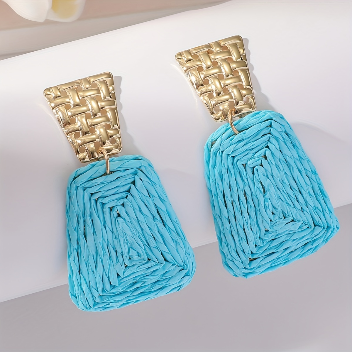 Geometric Raffia Grass Dangle Earrings Boho Party Style