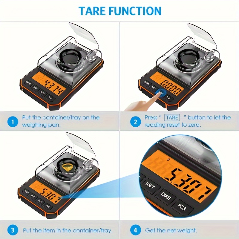 precision digital jewelry scale 0 001g high   mini pocket weighing scale for golden gemstones carat measurement plastic material uses 2 aaa batteries not included   multi unit display with calibration weights and tweezers details 4