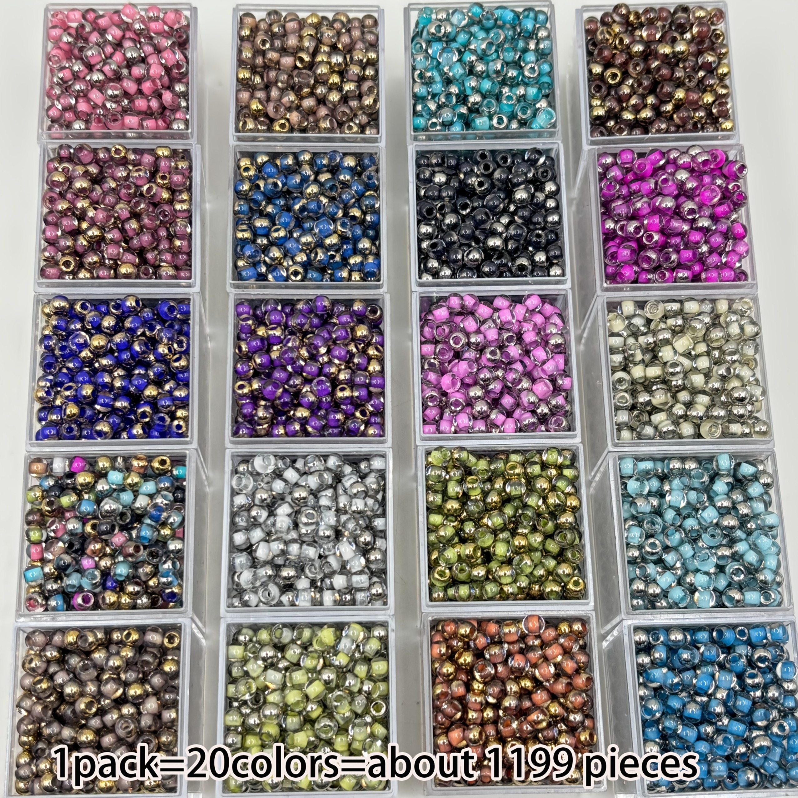 TEMU 1199 pièces de perles de verre de 4 mm, perles rondes et plates, 20 couleurs, matériau de perles artisanales pour de vêtements et accessoires de