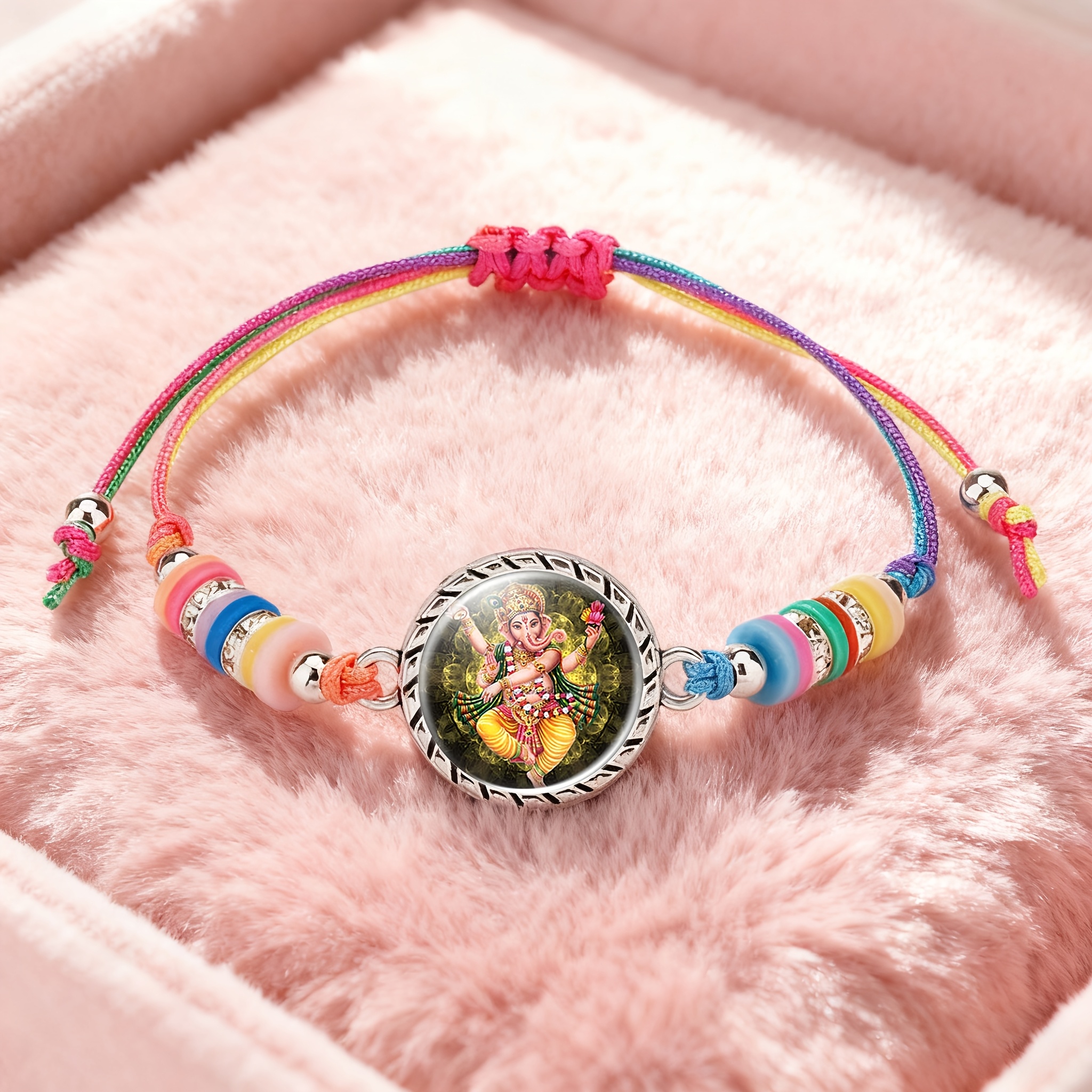 Multicolor Ganesh Ganesha Bead Bracelet, Adjustable Gift
