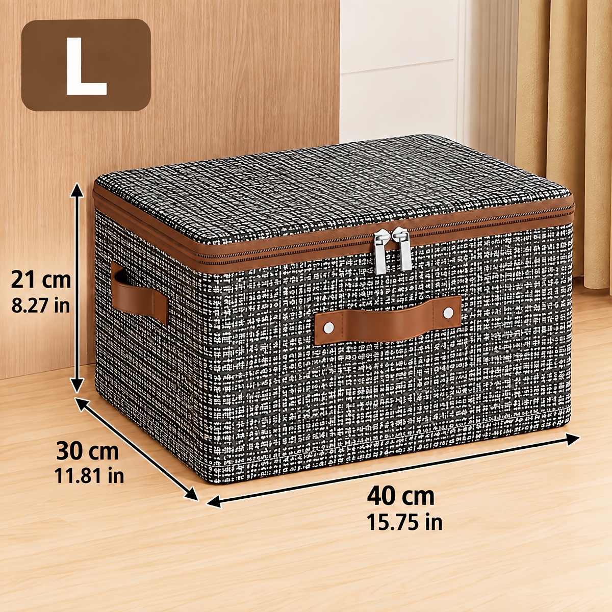 TEMU 1pc Large Capacity Foldable Fabric Storage Box With Lid & Reinforced Handles, Zippered Closet Organizer For Clothes, Bedding, Quilts & Seasonal