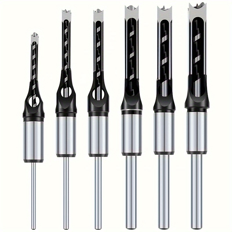 

quick-cut" 6-piece High-speed Steel Square Hole Drill Bit Set For Woodworking - Durable, Polished Finish With 1/4", 5/16", 3/8", 1/2", 5/8", 9/16" Sizes