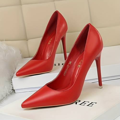 Women S Red Pointed-Toe Stiletto Heels - 10, 5cm Ultra-High Heels with Ankle Strap, Glossy for Weddings, Parties & Formal Events, Wedding Shoes, Party Footwear, Sophisticated Design, Durable Rubber Sole