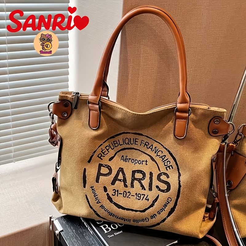 TEMU Hawaii Hello Kitty Cat Large Capacity Handheld Tote Bag Casual Fashion Shoulder Bag Adjustable Shoulder Strap Length Crossbody Bag College
