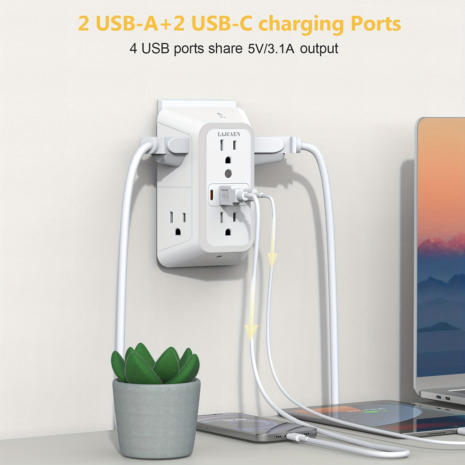 2026 NEW LAJCAEN Smart Multi Plug Outlet With Night Light 10-1 USB Wall Charger Surge Protector Night Light Touchable 3 Levels Of Light, Wall Charger Plug Outlet Extender & USB Ports (2A+2C), Wall Power For College Home Travel Office Dorm Essentials 8 2026 NEW LAJCAEN Smart Multi Plug Outlet With Night Light 10-1 USB Wall Charger Surge Protector Night Light Touchable 3 Levels Of Light, Wall Charger Plug Outlet Extender & USB Ports (2A+2C), Wall Power For College Home Travel Office Dorm Essentials - Image 8
